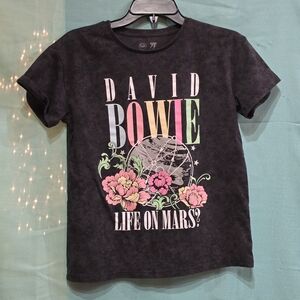 Wonder Nation David Bowie Girls Size XL(14-16) Black Acid Washed T-shirt EUC